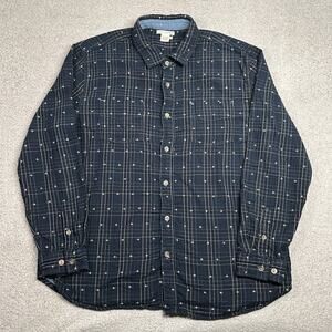 Carbon 2 Cobalt Shirt Mens L Blue Plaid Sashiko Button Up Plaid Outdoor Cotton
